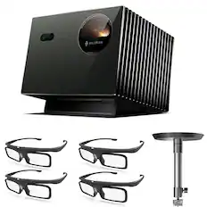 Front. Valerion - Valerion VisionMaster Max 4K Laser Projector with Ceiling Mount Bracket and 4 Pairs of 3D Glasses - Black.