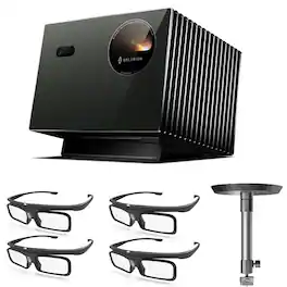 Valerion - VisionMaster Pro2 4K Laser Projector Bundle with Ceiling Mount and 4 Pairs of 3D Glasses - Black
