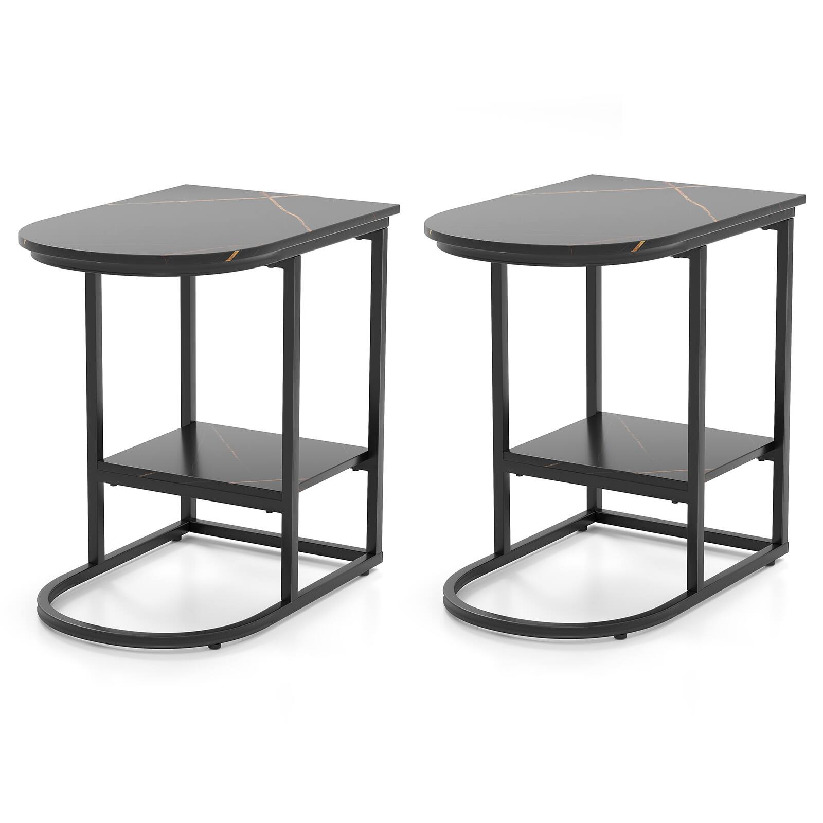 Alt View 9. Gymax - Gymax 2PCS C-Shaped Side Table Compact 2-tier Storage End Table for Small Space Black - Black.