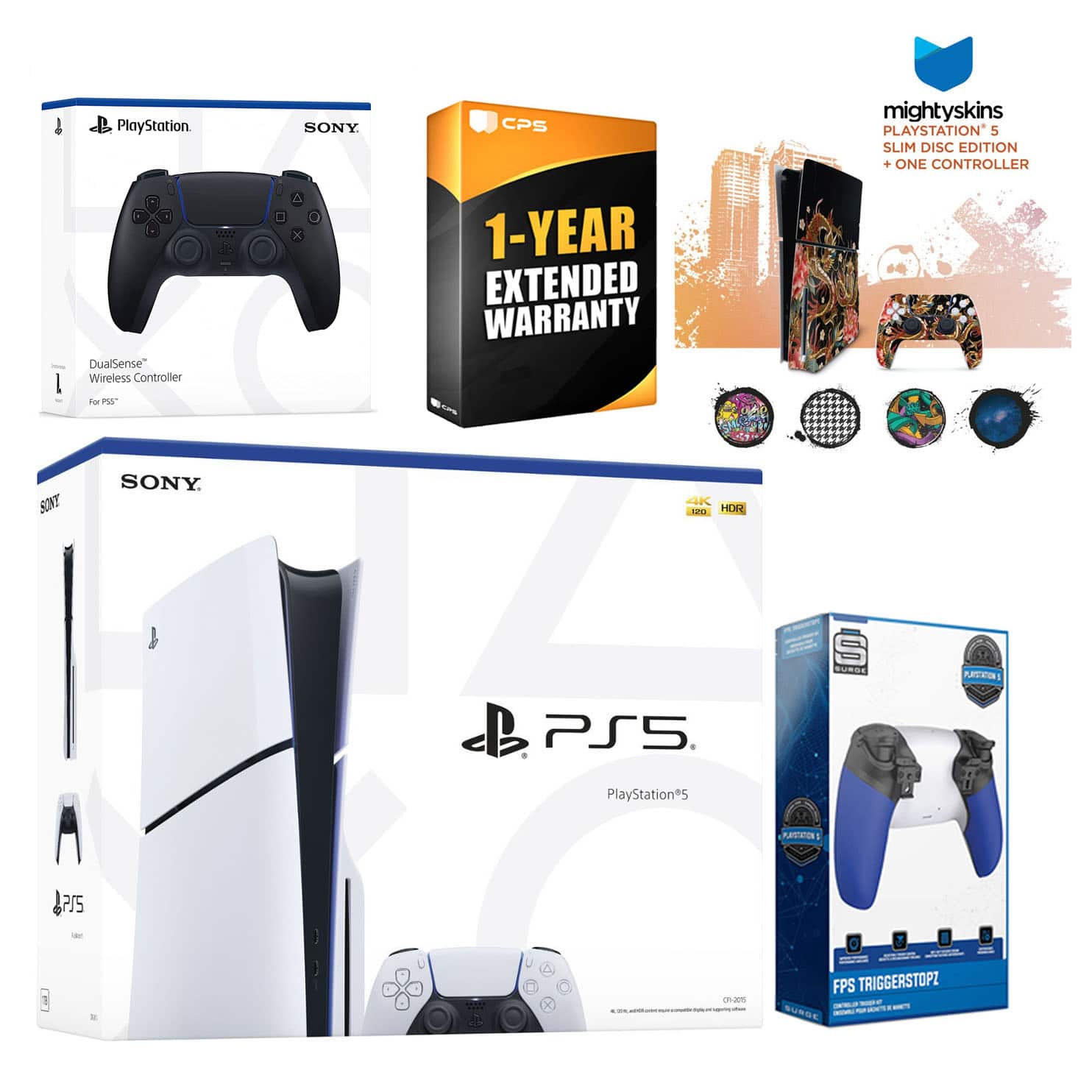 Playstation 5 Slim Disc with Extra Controller, Trigger Stop Kit and MightySkins Decal Voucher + 1 - PlayStation 5