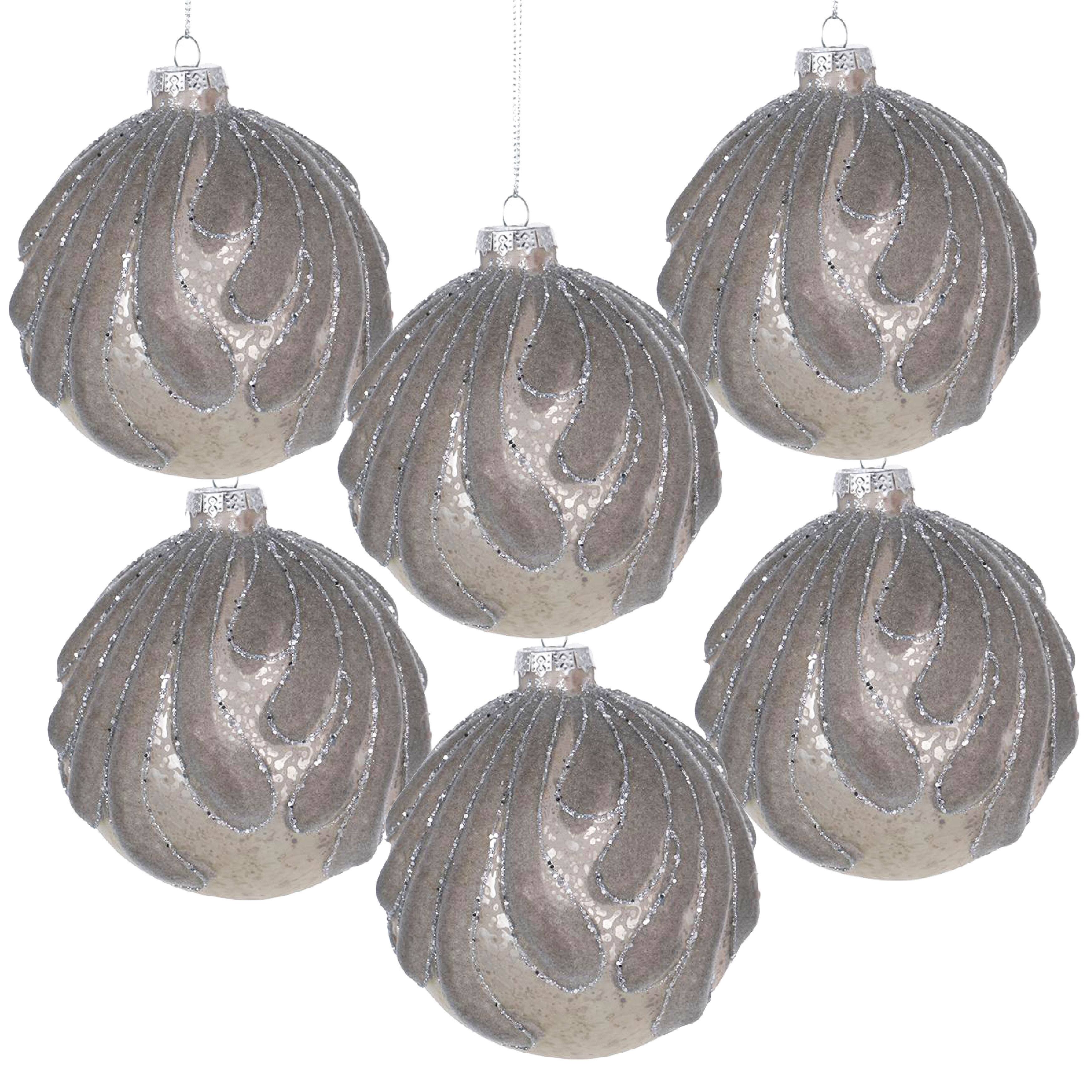 Front. Dexmalle - Dexmalle-D3.9 Christmas Tree Decorative Glass Hanging Ball Ornaments,Set of 6-Silver - Silver.