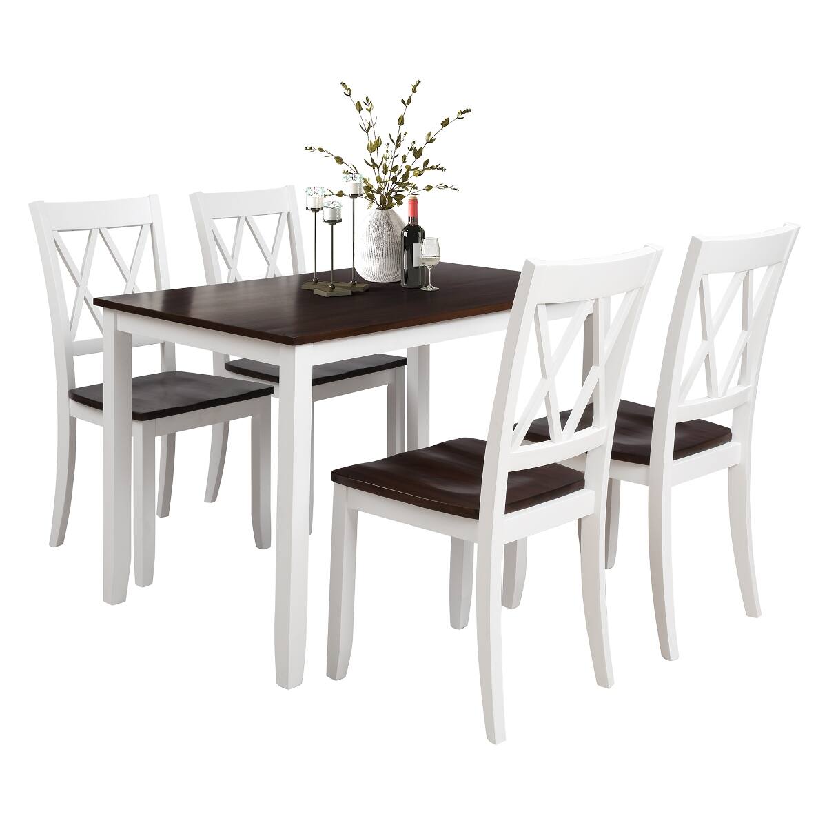 Alt View 7. Loheer - Loheer 5 Piece Dining Table Set Espresso White Rectangular Wood Table with Four Chairs - Espresso top and white frame.