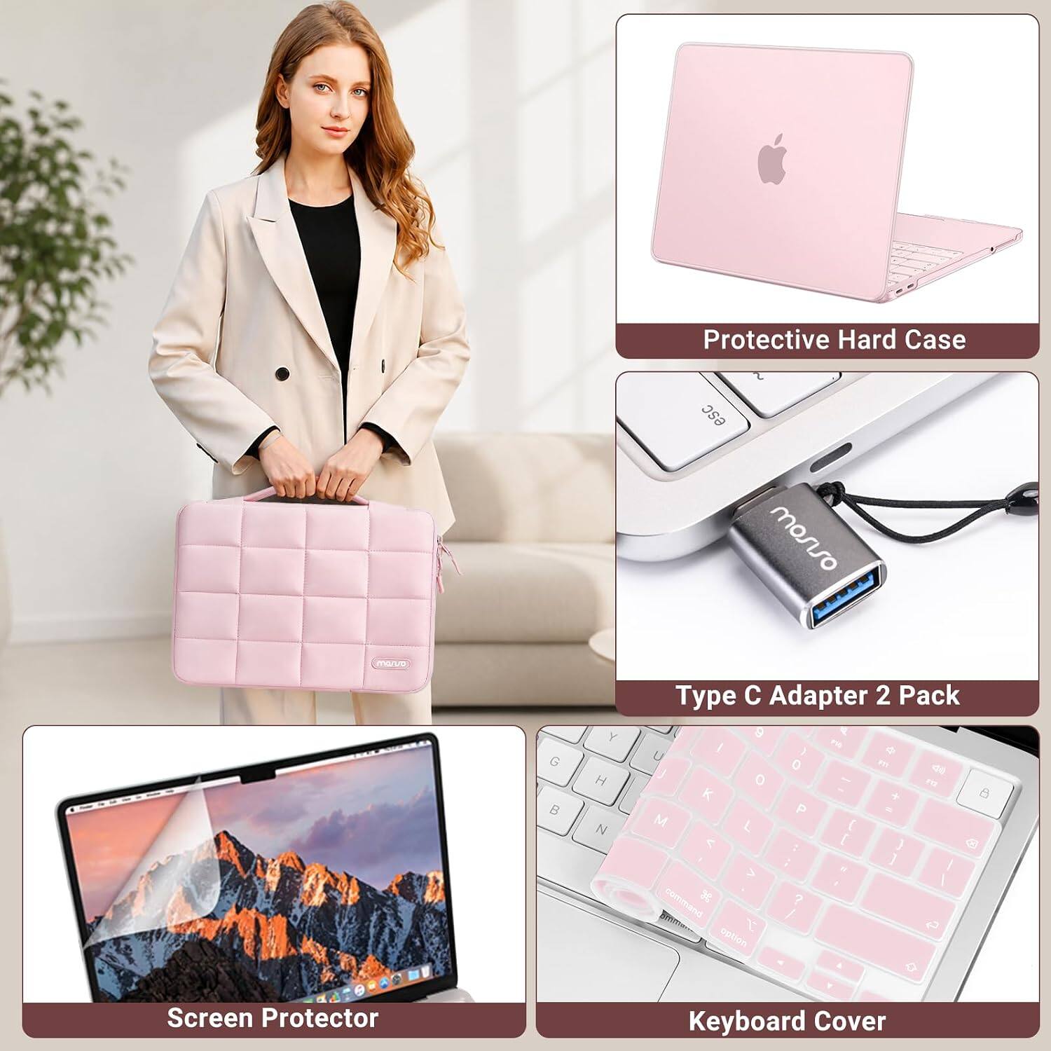 Protective Hard Case  
Type C Adapter 2 Pack  
Screen Protector  
Keyboard Cover