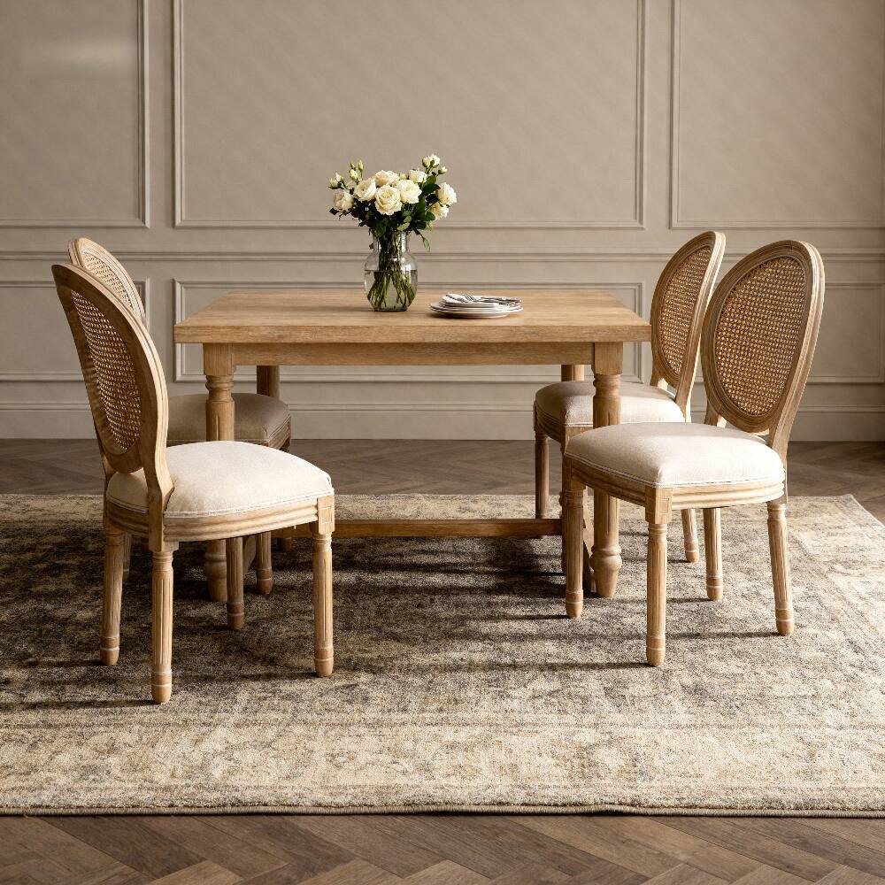 Angle. Loheer - Loheer French Country Dining Chairs Set of 2 Upholstered Round Back Solid Wood Beige - Beige.