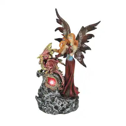 Front. Everspring Import Co. - Ruby Red Fairy And Dragon LED Lighted Geode Resin Statue 8.5 Inches High - Red.