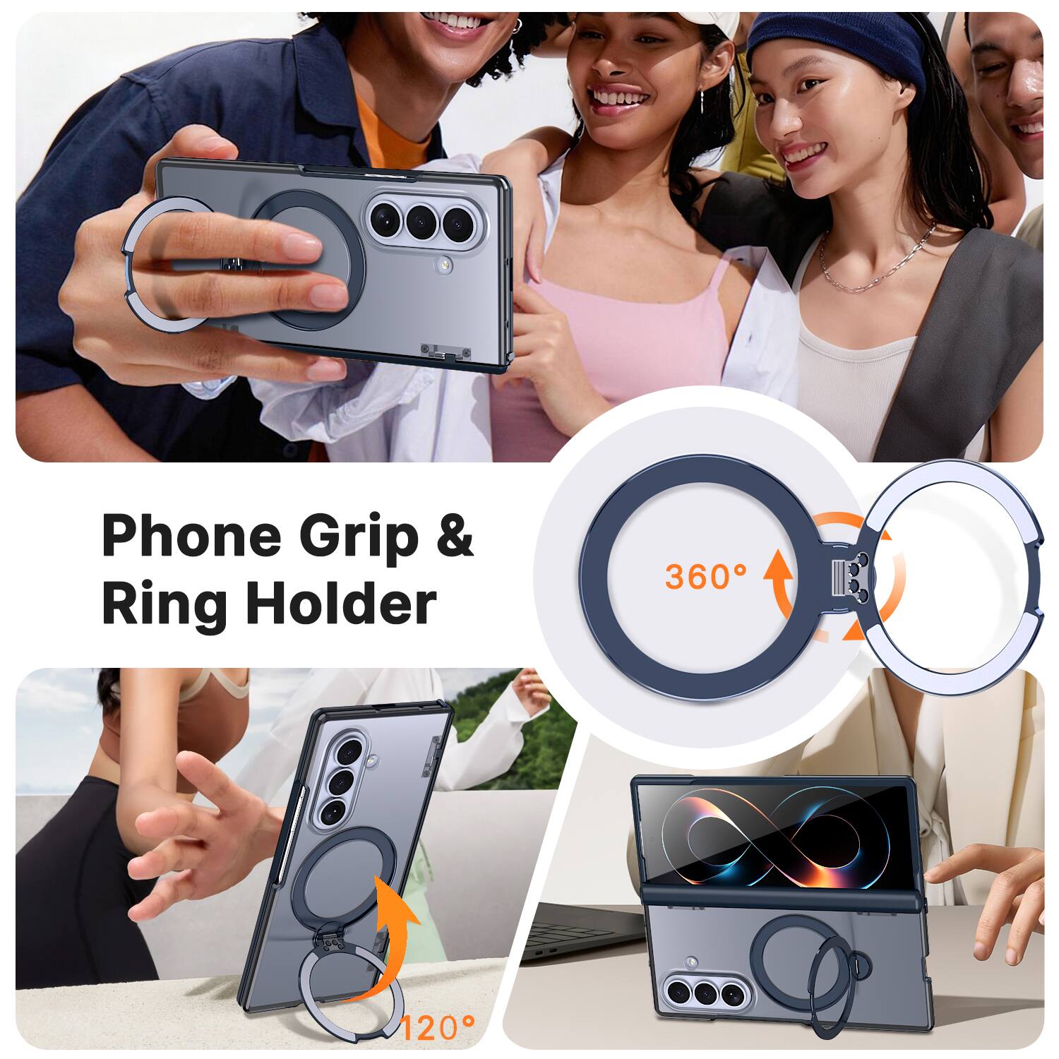 Phone Grip & Ring Holder  
360°  
120°