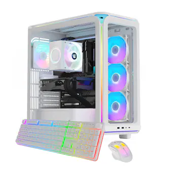 Front. iBUYPOWER - iBUYPOWER Element Gaming Desktop PC AMD Ryzen 7 9700F 2025 NVIDIA GeForce RTX 5070 12GB 32GB DDR5 1TB NVMe SSD Storage - White.