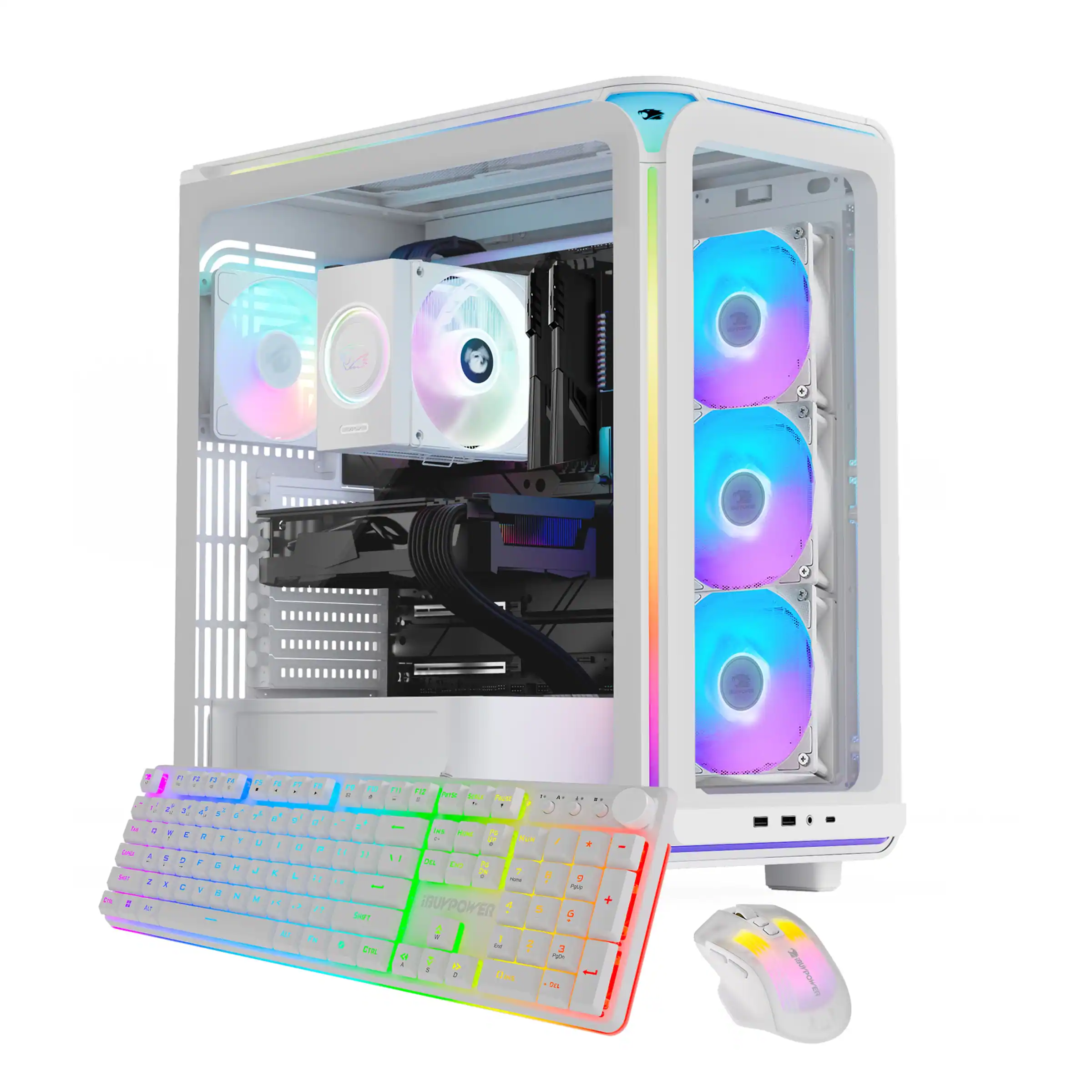 Front. iBUYPOWER - iBUYPOWER Element Gaming Desktop PC AMD Ryzen 7 9700F 2025 NVIDIA GeForce RTX 5070 12GB 32GB DDR5 1TB NVMe SSD Storage - White.