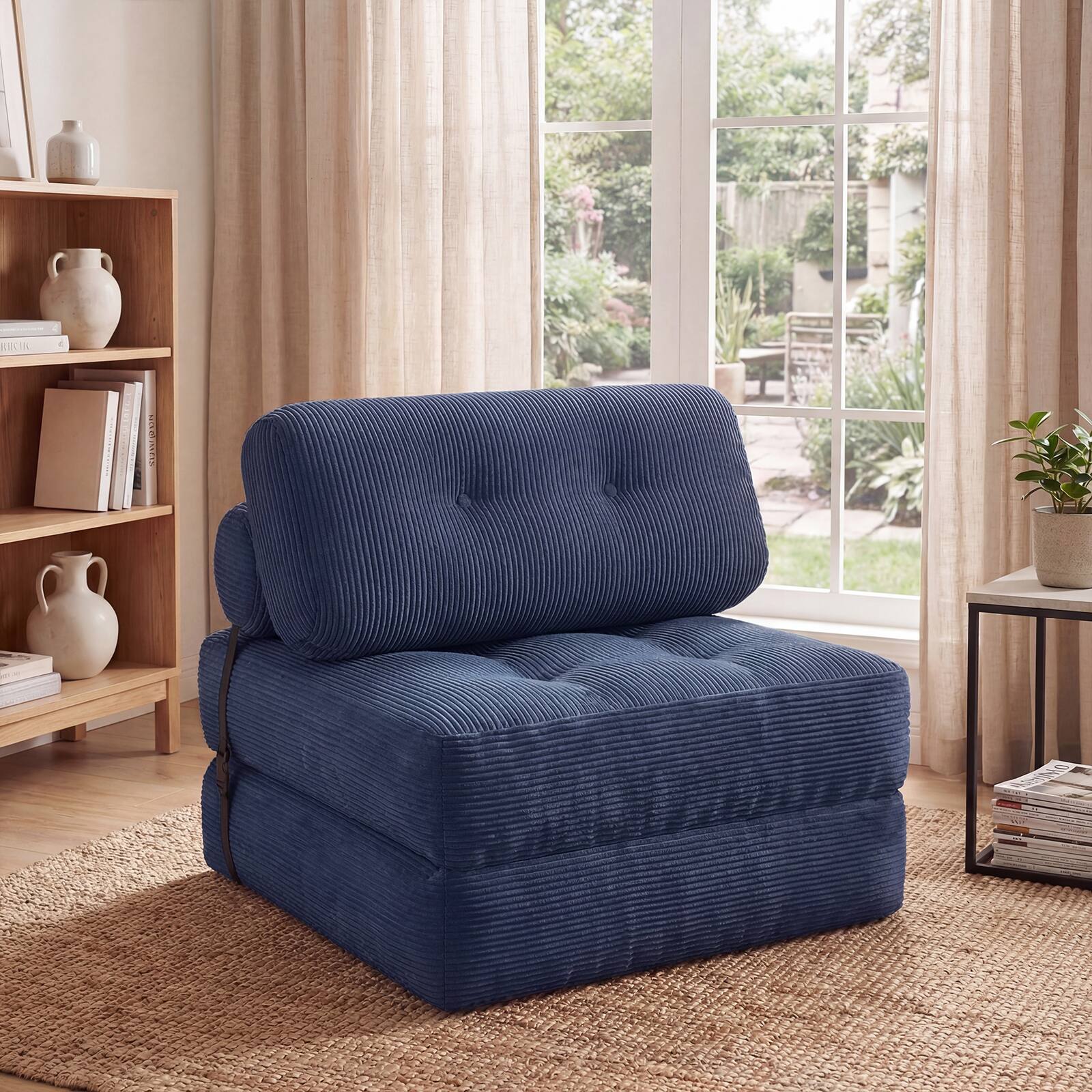 Alt View 6. Costway - Costway Folding Sofa Bed, Convertible Sleeper Chair with Pillow Back Support Corduroy Cover - Navy Blue.