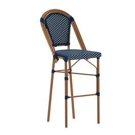 Flash Furniture - Bordeaux Stackable Indoor/Outdoor Bistro 30" High Barstool, Commercial Grade, Navy/White and Bamboo Finish - Blue
