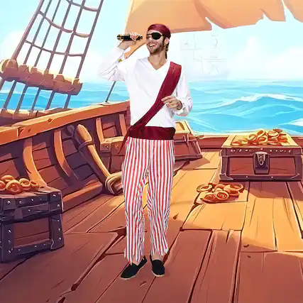 Front. Northlight - Red and White Pirate Men Adult Halloween Costume - Small - Red.