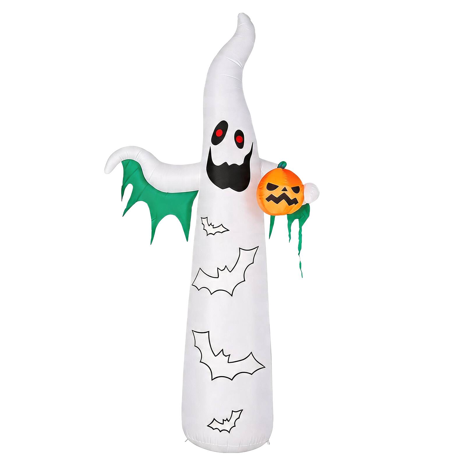 Alt View 8. Sunoyar - 12FT Halloween Inflatable Ghost & Bats LED Yard Decor w/82 String Lights & 4 Spotlights Plug-in Outdoor Lawn Decoration - White.
