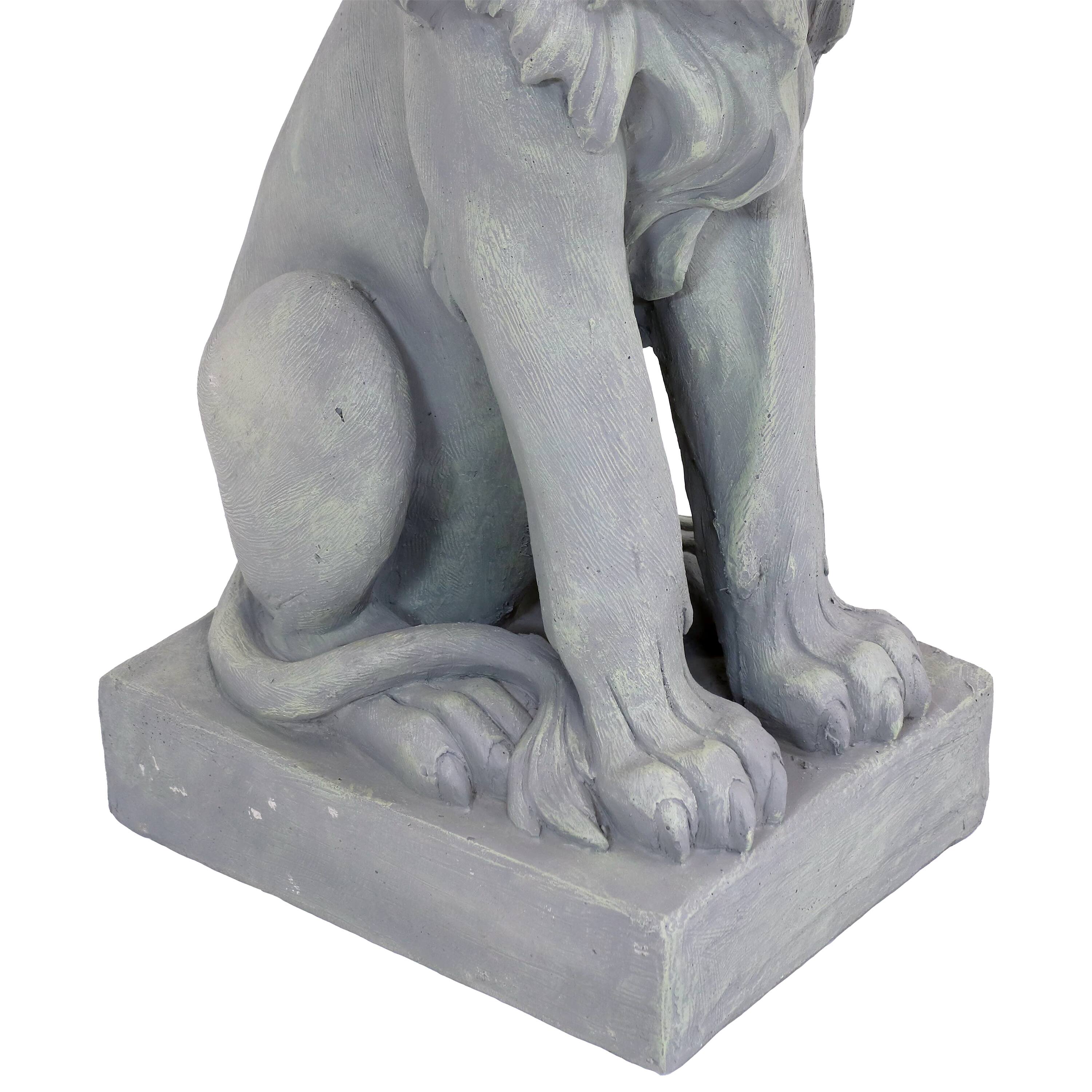 Alt View 8. Sunnydaze - Noble Beast Sitting Lion Outdoor Concrete Statue - 30 in - Grey.