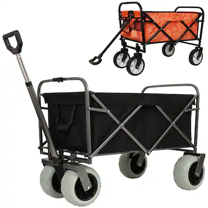 Front. Mondawe - 2-Piece Foldable Wagon Utility Carts Set - Black and Orange.