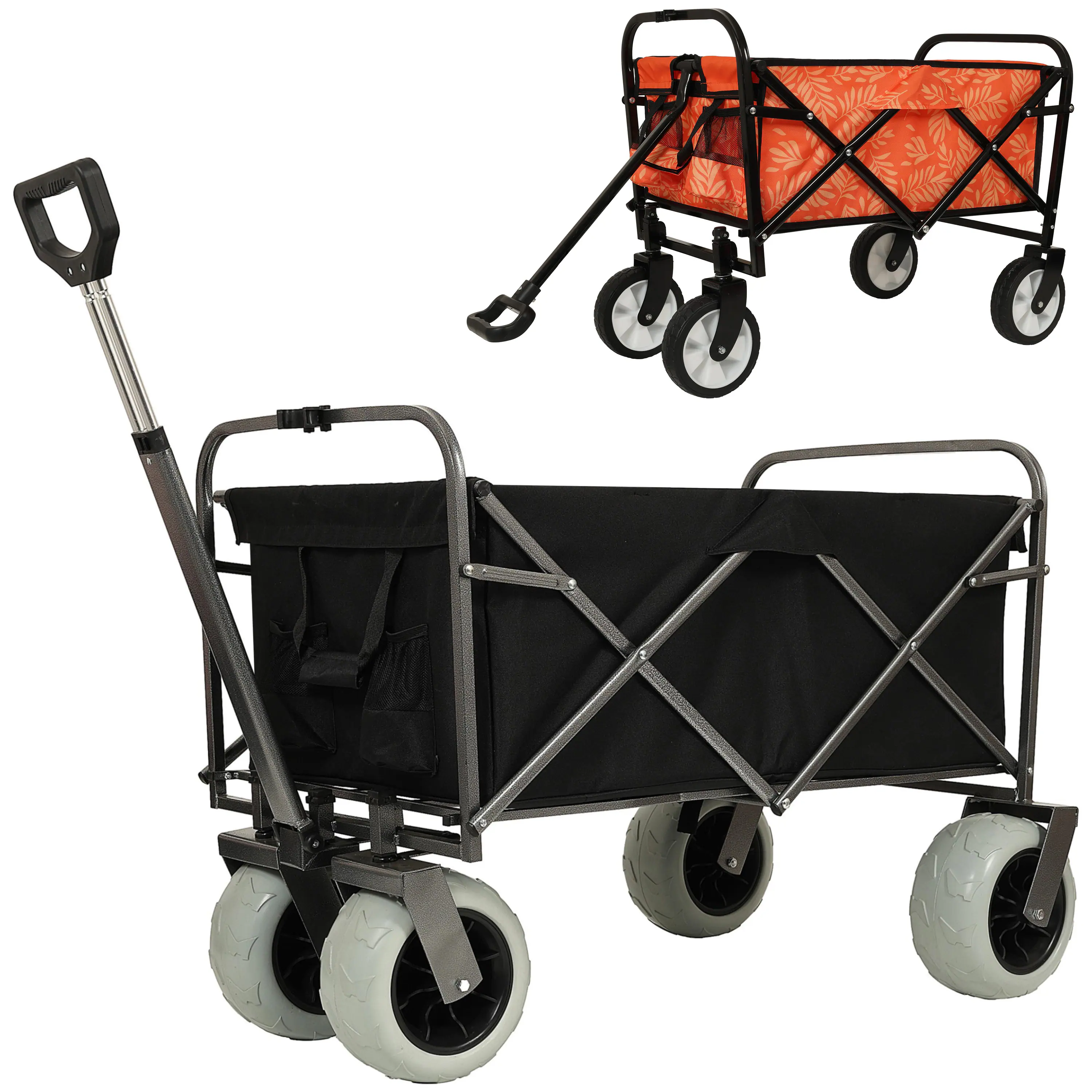 Front. Mondawe - 2-Piece Foldable Wagon Utility Carts Set - Black and Orange.