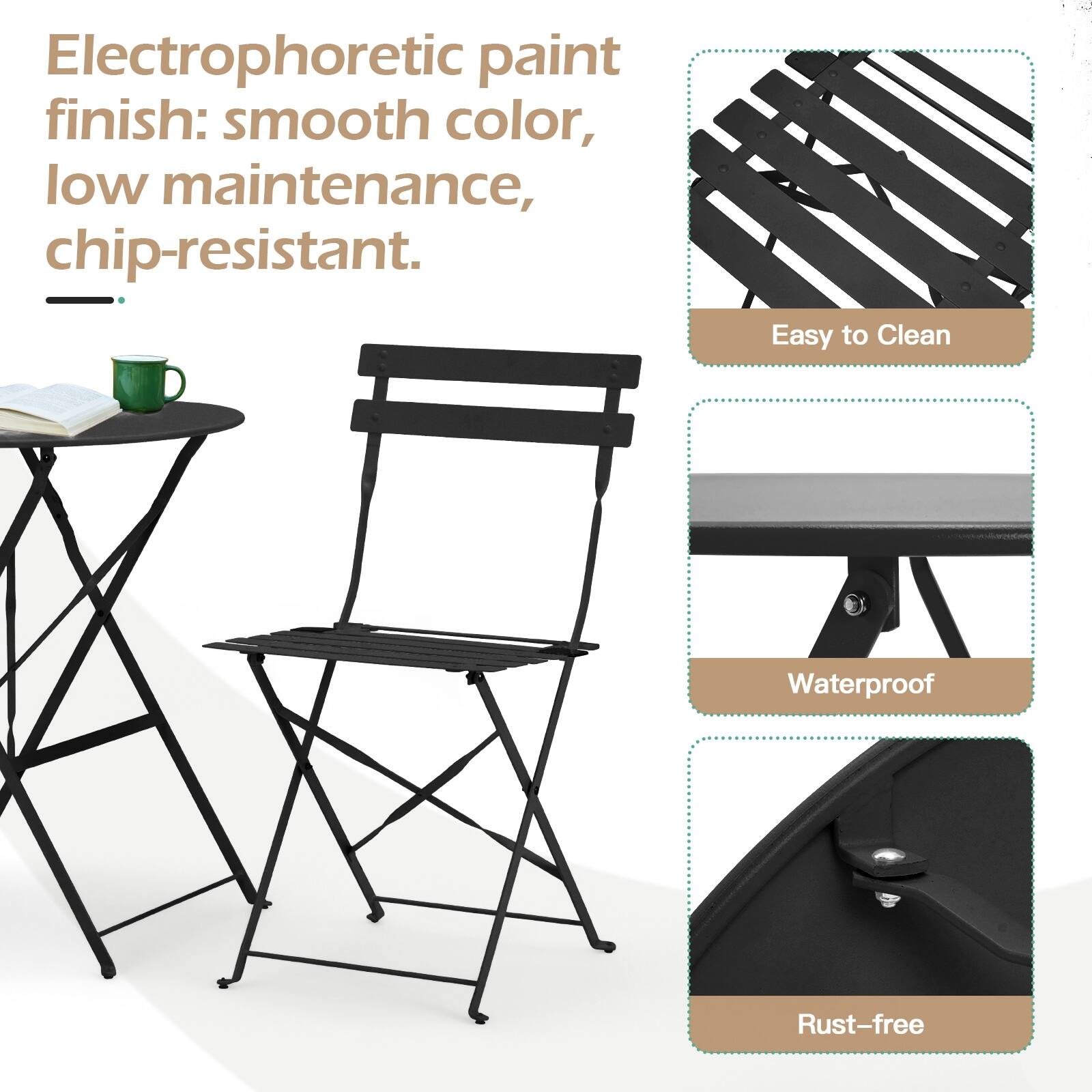 Electrophoretic paint finish: smooth color, low maintenance, chip-resistant.

- Easy to Clean
- Waterproof
- Rust-free