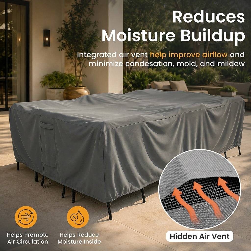 Reduces Moisture Buildup  
Integrated air vent help improve airflow and minimize condensation, mold, and mildew  

Helps Promote Air Circulation  
Helps Reduce Moisture Inside  

Hidden Air Vent