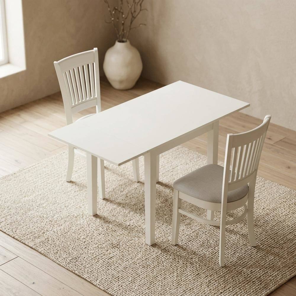 Alt View 3. FurniFact - Wood Drop-Leaf Dining Table & Chairs 3-Piece Set - Linen White.