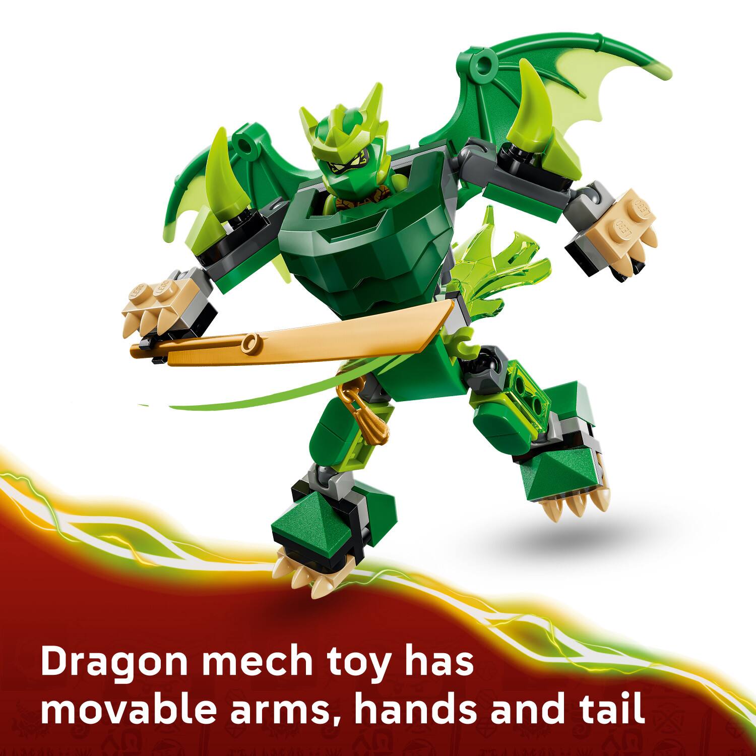 Dragon mech toy has movable arms, hands and tail