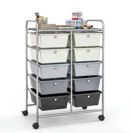 Kadyn - Filing Cabinet Office Drawers, Office Storage Cabinet,10-Drawer Rolling Storage Cart-Beige & Gray