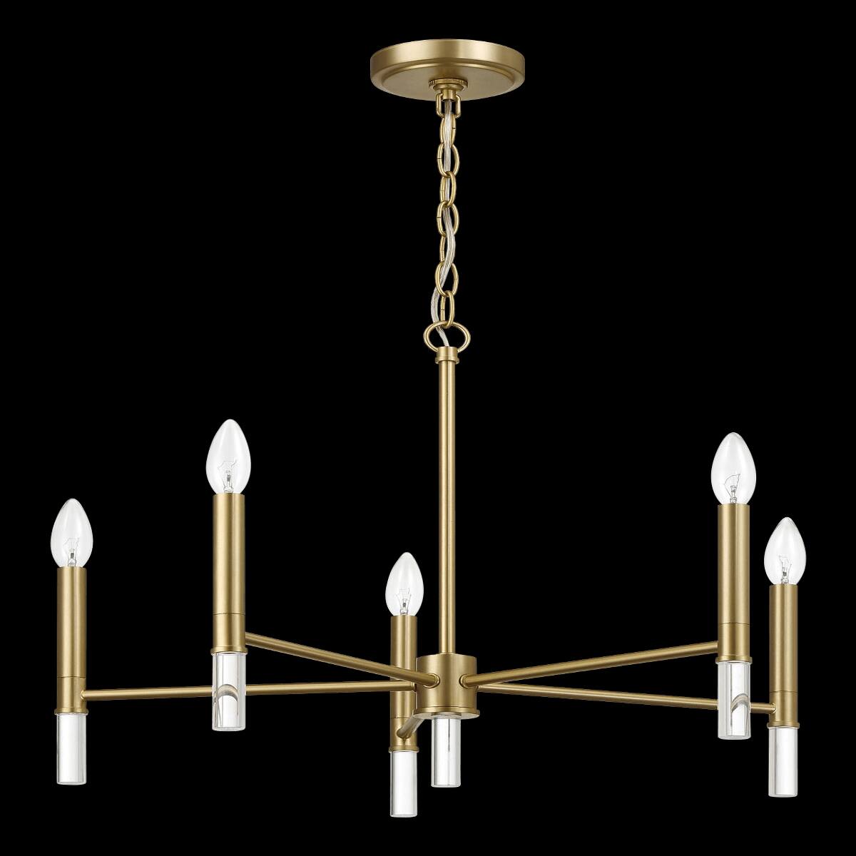 Alt View 1. Loheer - Loheer Five Light Golden Brass Chandelier, 24 Inch Wide Candle Style Ceiling Light.