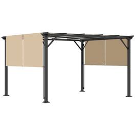 Outsunny - 12' x 10' Outdoor Retractable Pergola Canopy with Sun Shade Unique Design Canopy Patio Metal Shelter - Beige