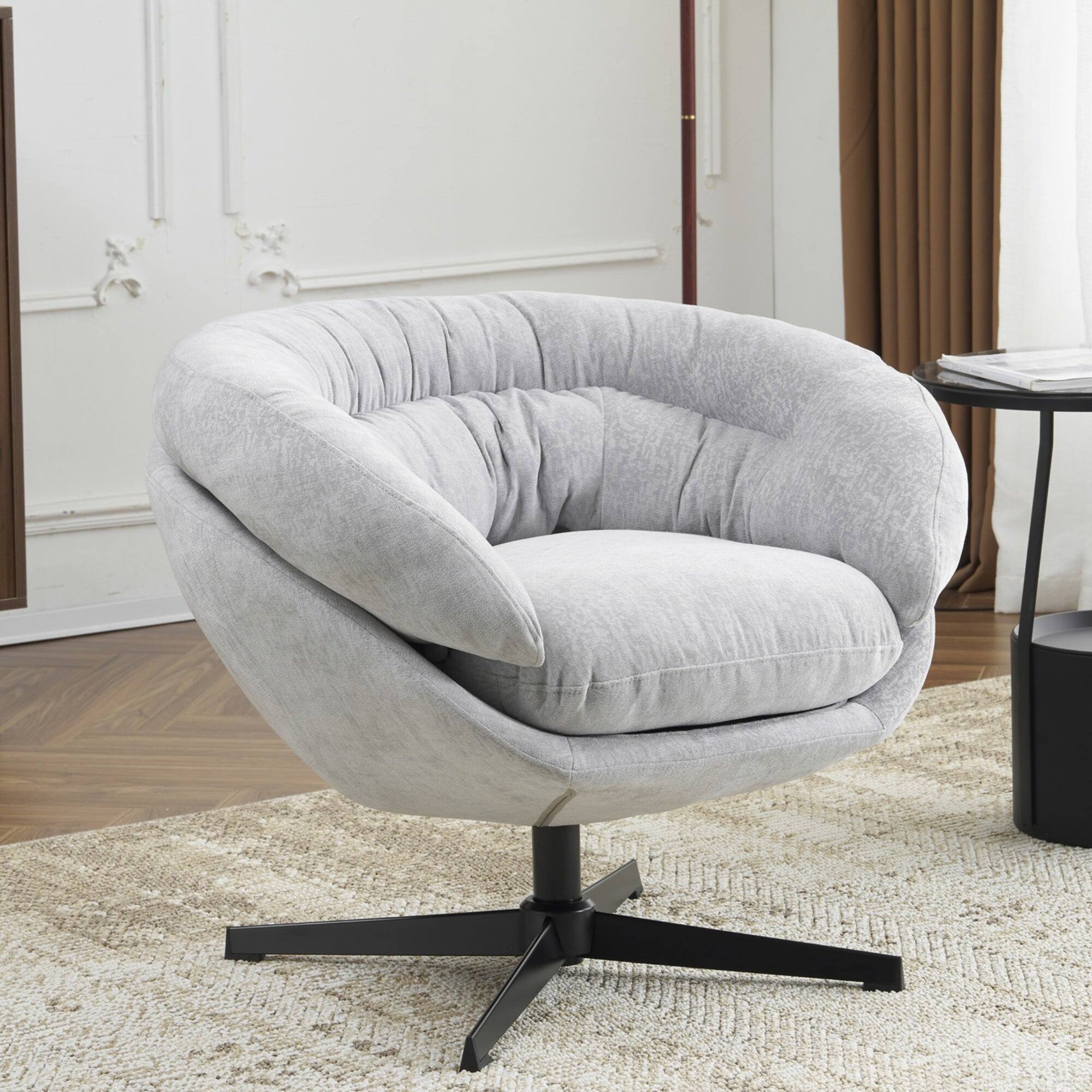 Alt View 1. Boyel Living - Gray Modern Chenille Round Swivel Office Chair with Removable Cushion. Black Metal Base - Gray.