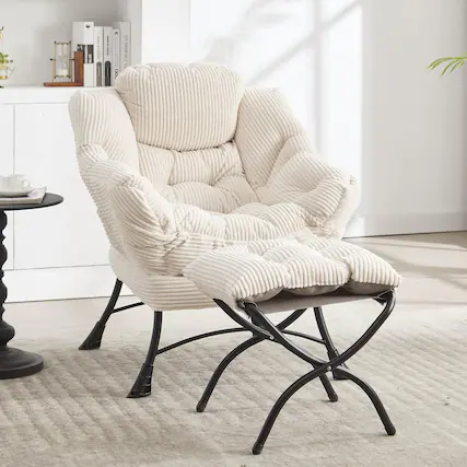 Front. Trinkets Crazed - Lazy Chair with Ottoman, Modern Lounge Accent Chair with Armrests and Side Pocket - Beige.