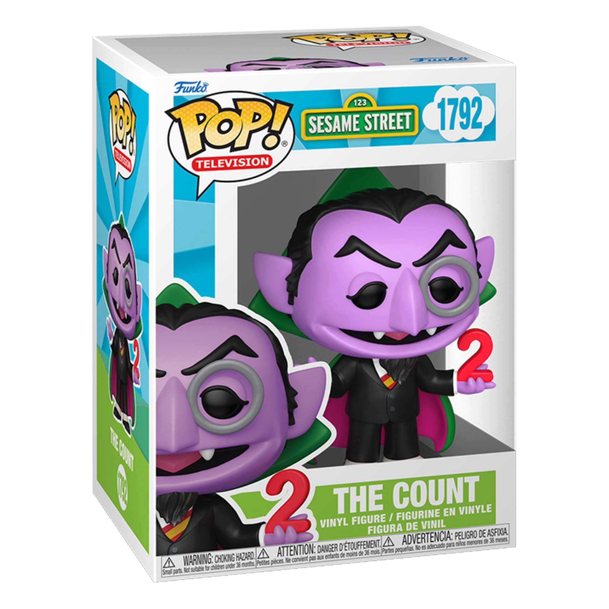 Funko POP! Television  
Sesame Street  
1792  
The Count  
Vinyl Figure / Figurine en Vinyle / Figura de Vinil  
Warning: Choking Hazard - Small parts. Not for children under 3 years.  
Attention: Danger - Étouffement - Pequeñas piezas. No es adecuado para menores de 3 años.  
Advertencia: Peligro - Asfixia - Pequeñas piezas. No es adecuado para menores de 3 años.