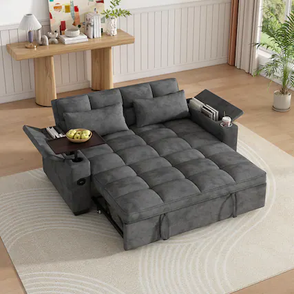 Front. Anysun - 65" 3-in-1 Chenille Convertible Sofa Bed - Pullout Design with 90° Swivel Table, Easy Assembly for Living Room - gray.