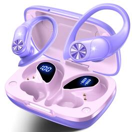 VEAT00L - Wireless Earbuds, 88Hrs Playback, Sport Earhooks, Digital Display Charging Case, IPX7 Waterproof, Deep Bass - Purple