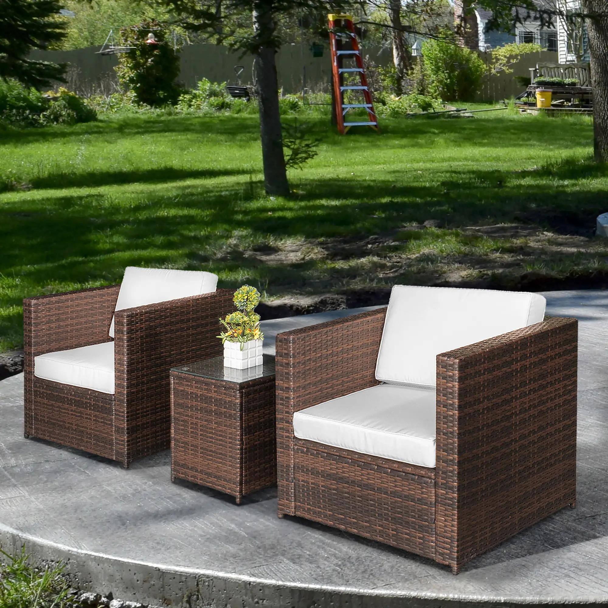 Left. Resenkos - Resenkos Wicker Bistro Patio Set, Two Chairs And A Matching Outdoor Table, Brown - Brown.