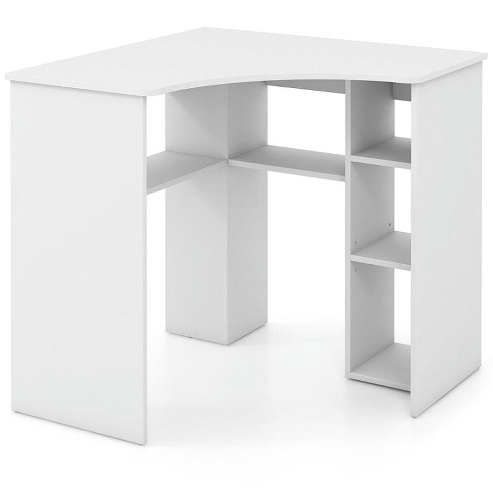 Back. Kadyn - Corner Computer Desk Triangle Home Office Desk with Adjustable Shelf and Arc-Shaped Profile-White, Home Office Desks - White.