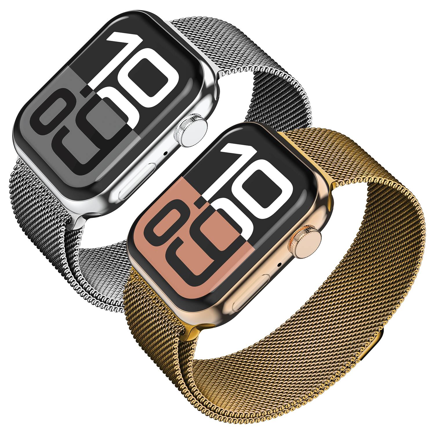 Front. Vena - 2 Pack For Apple Watch Band Series 10 42mm, Stainless Steel Apple Watch Band Series 7 41mm Band Series 9, Silver+Gold - Multi.