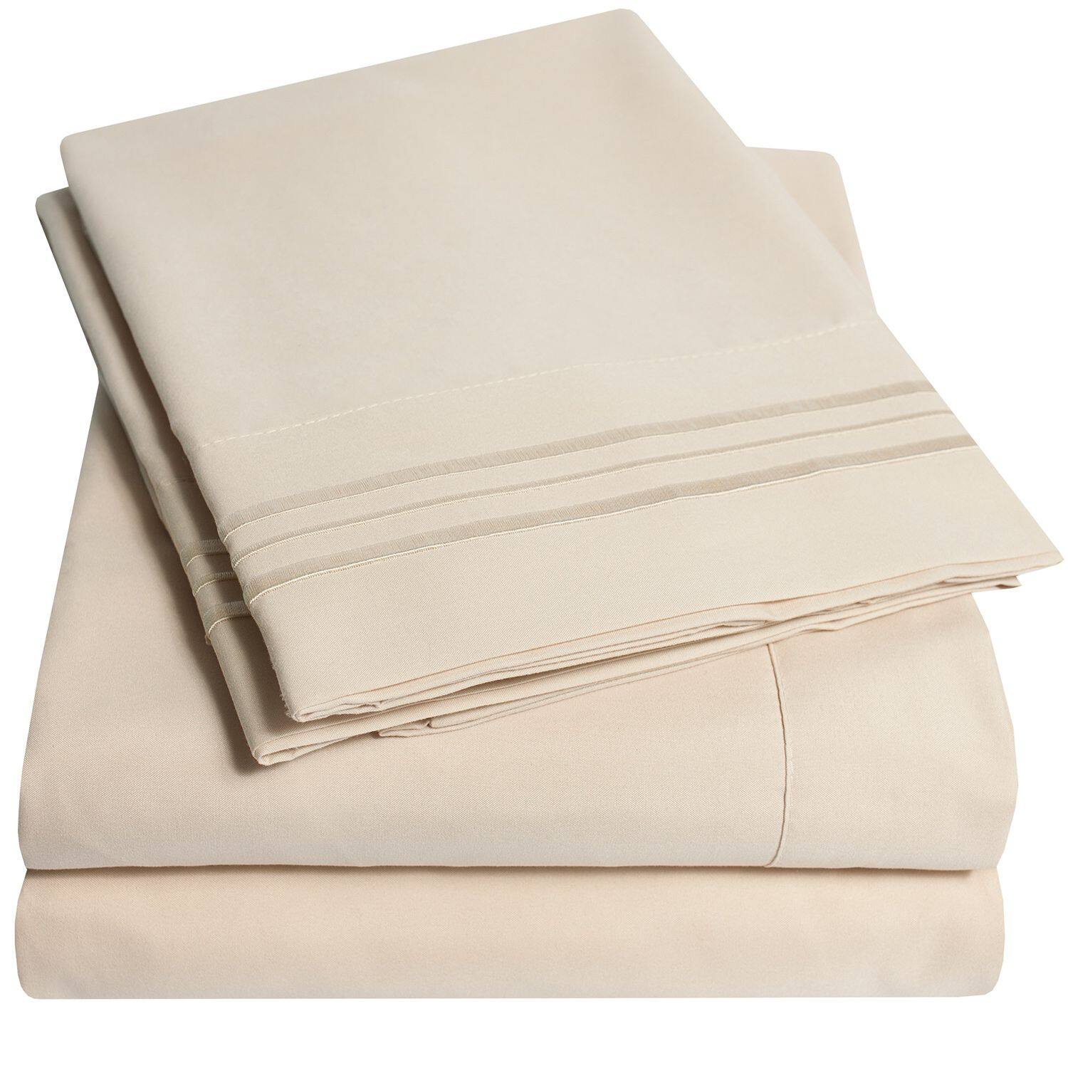 Angle. Sweet Home Collection - 18"-24" Extra Deep Pocket, 4-Piece Bed Sheets Set, California King - Beige.