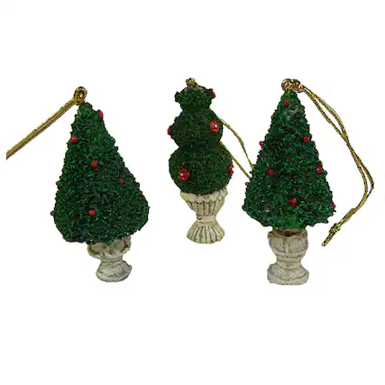 Front. CC Christmas Decor - 576ct Green and Ivory Potted Topiary Tree Christmas Ornaments 2.5" - Green.