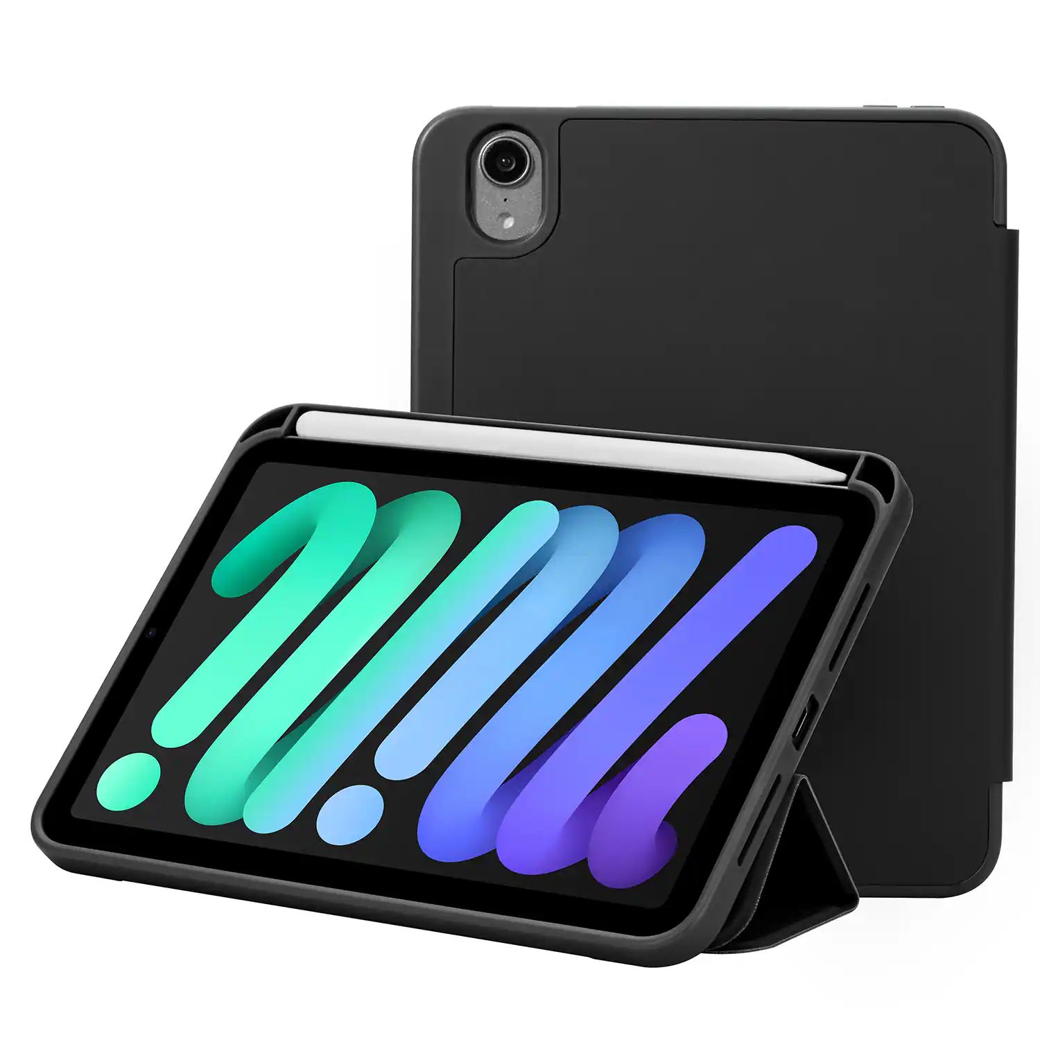 Vena - For Apple iPad Mini 7 Case, iPad Mini 6 Case Cover with Slim Trifold Stand, iPad Mini A17 Pro Case Cover - Black