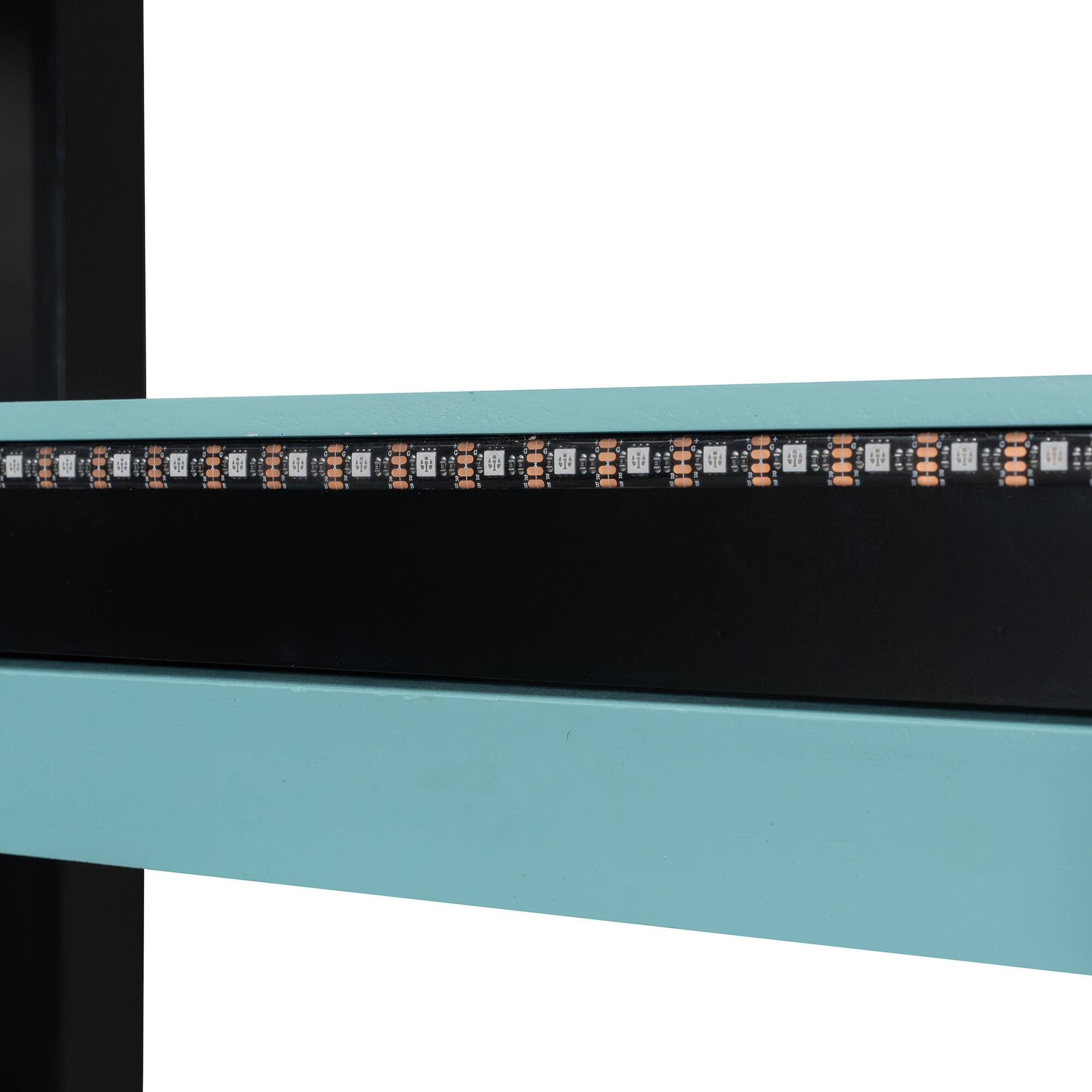 Alt View 5. Anysun - Full Size Wood Loft Bed with,Shelves,Blackout Curtains,and RGB Lights - Blue.