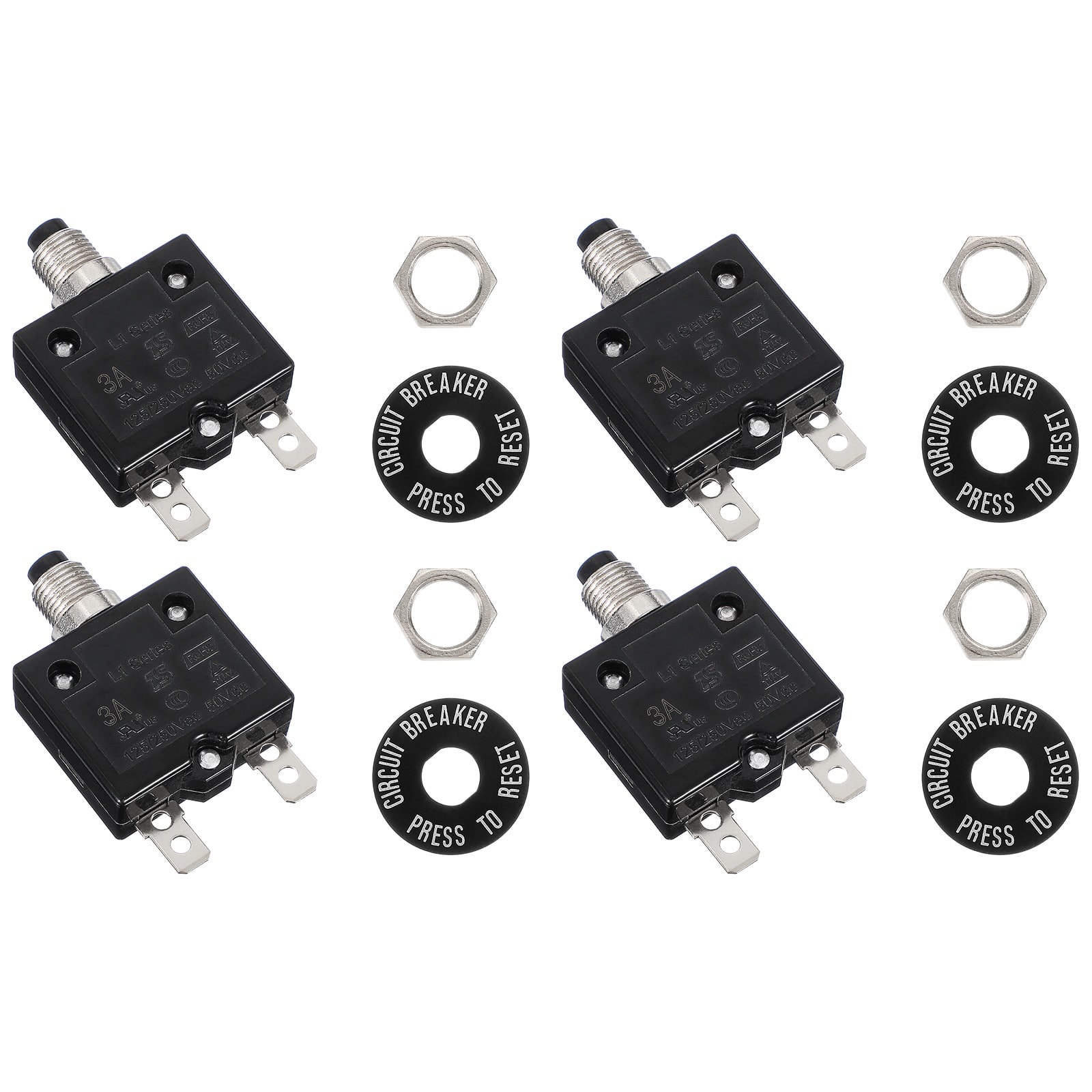 Unique Bargains - 4pcs 3A Push Button Circuit Breaker, 125/250V AC,50V DC, Manual Reset Thermal Overload Protector for Industrial - Black price history on PriceWatchPro
