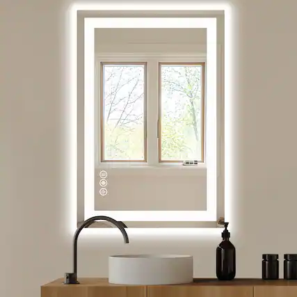 Front. PexFix - Anti-Fog Bathroom Mirror with Dual Light Sources, 3 Color Temperatures & Dimmable LED - White.