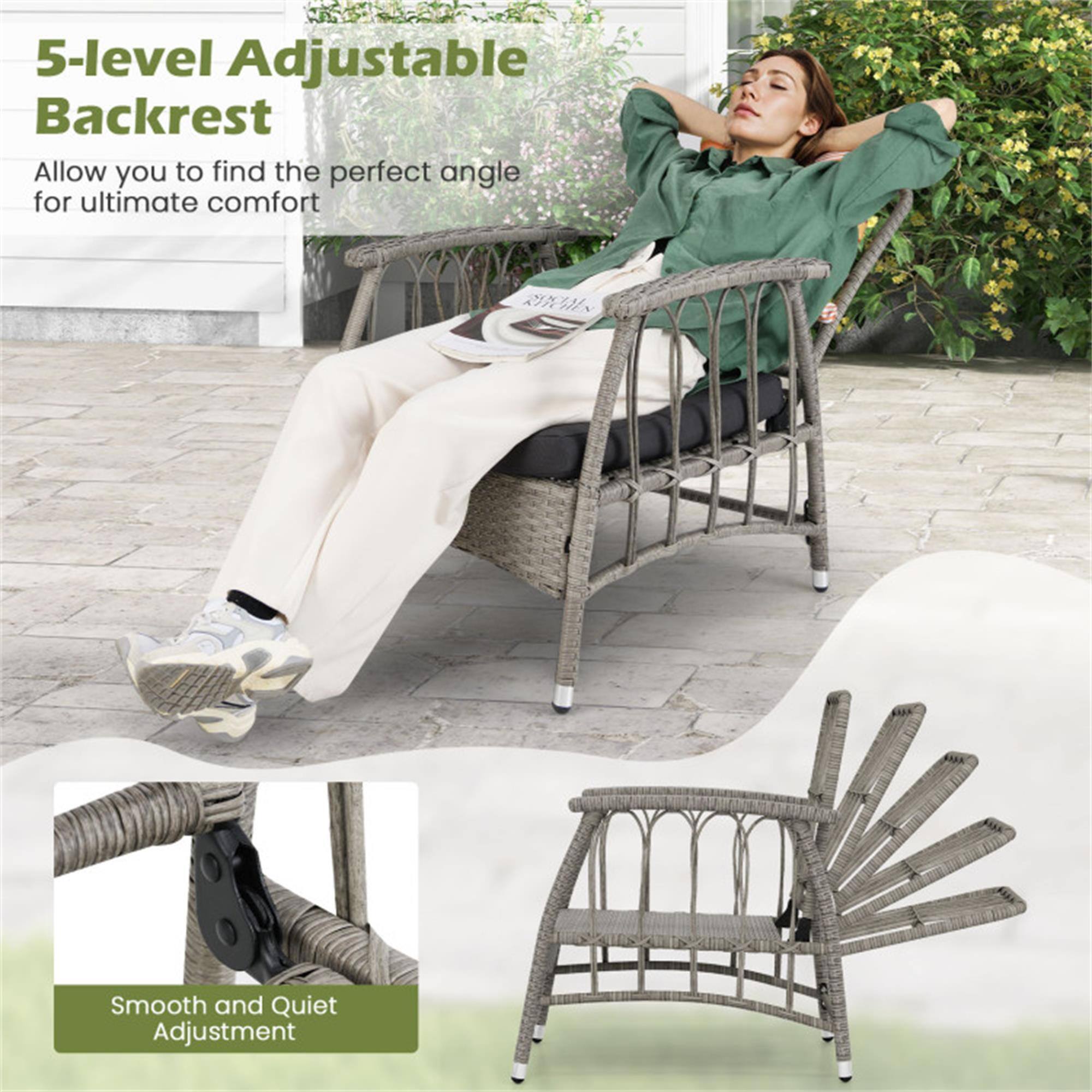5-level Adjustable Backrest  
Allow you to find the perfect angle for ultimate comfort  

Smooth and Quiet Adjustment