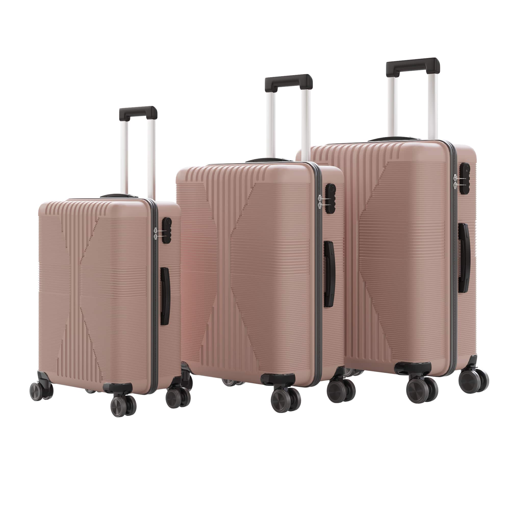 Winado - 3-in-1 20" 24" 28" Luggage Set Spinner Wheels Trolley Hard Shell PP Suitcase Sets - Pink