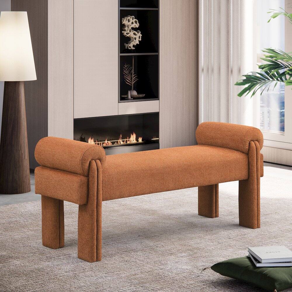 Alt View 1. Meridian Furniture - Stefano Cognac Polyester Fabric Bench - Brown.