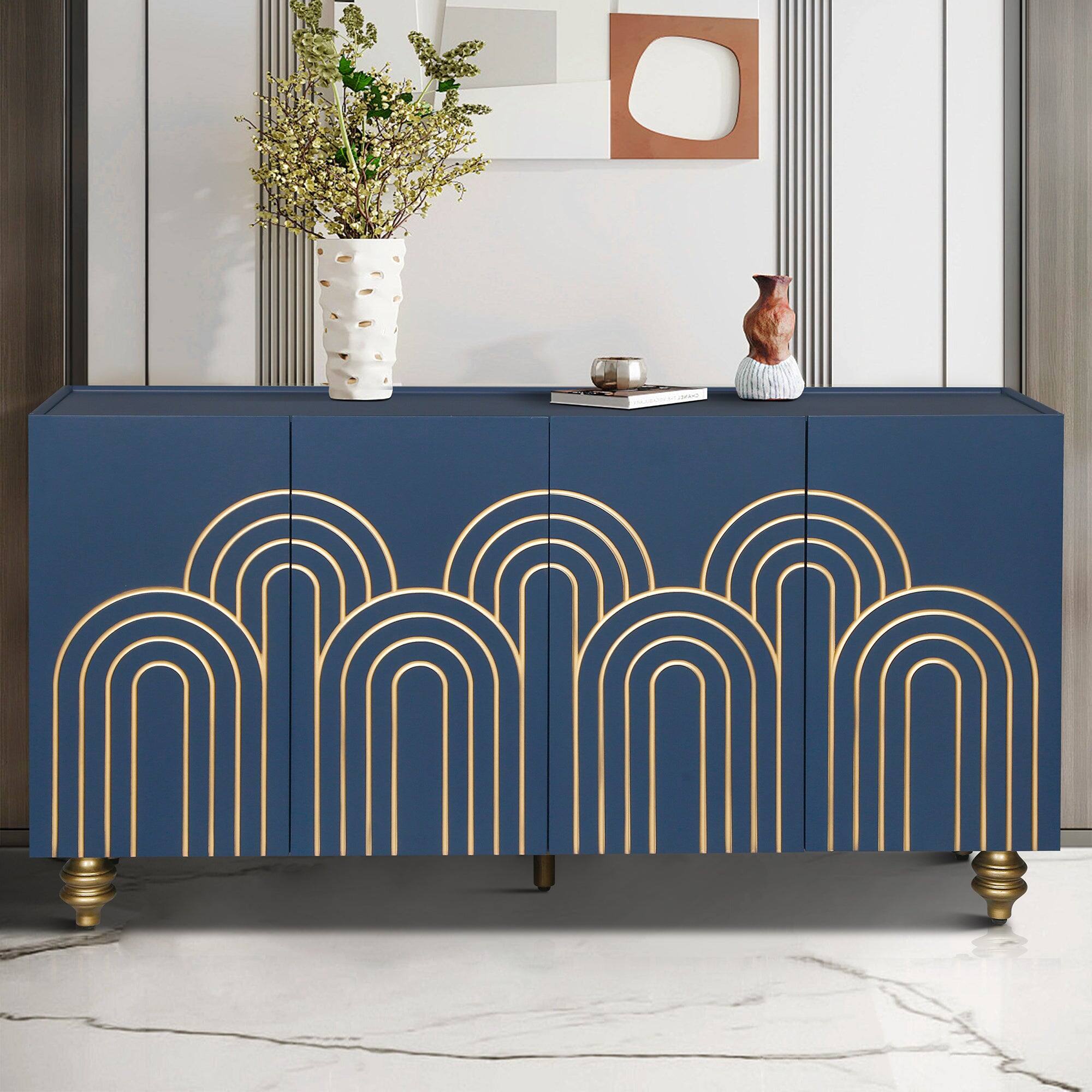 Alt View 5. Boyel Living - Modern Fluted Four Door Sideboard Storage Cabinet - Navy Blue.