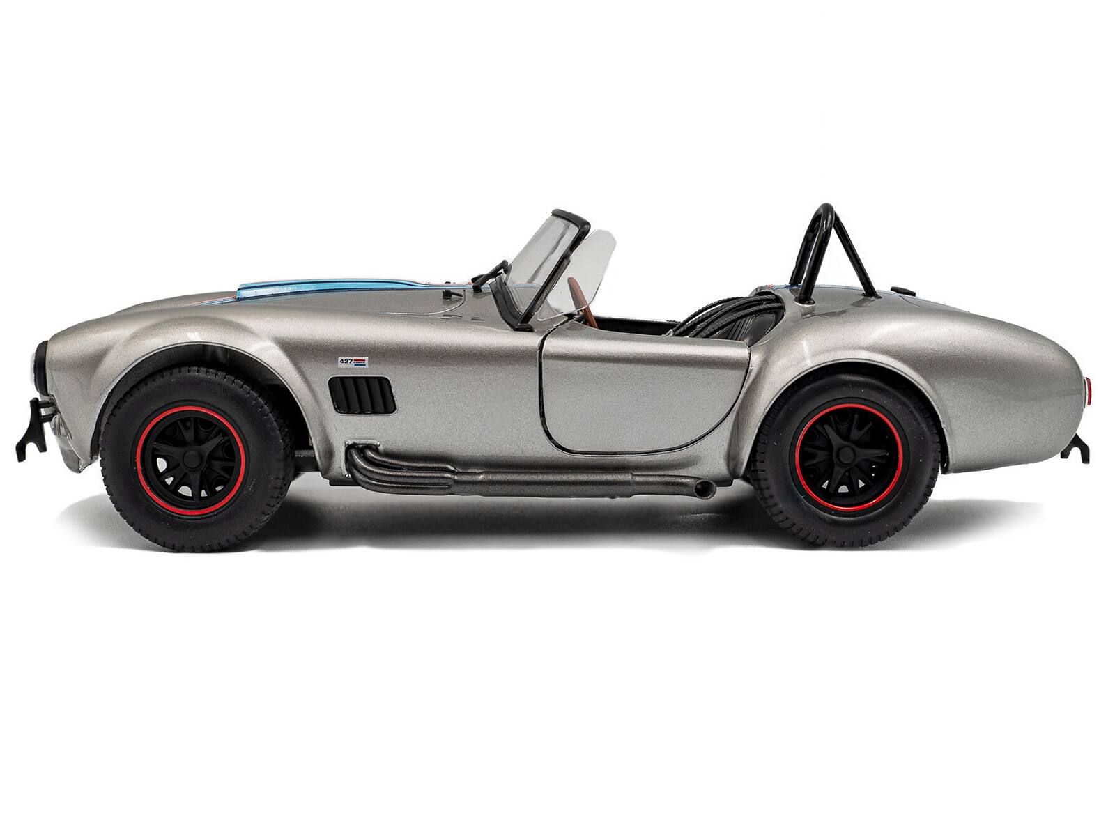Alt View 1. Solido - 1965 Shelby Cobra 427 MKII "Solido Works M Racing Tribute" Gray Metallic with Stripes 1/18 Diecast Model Car by Solido.
