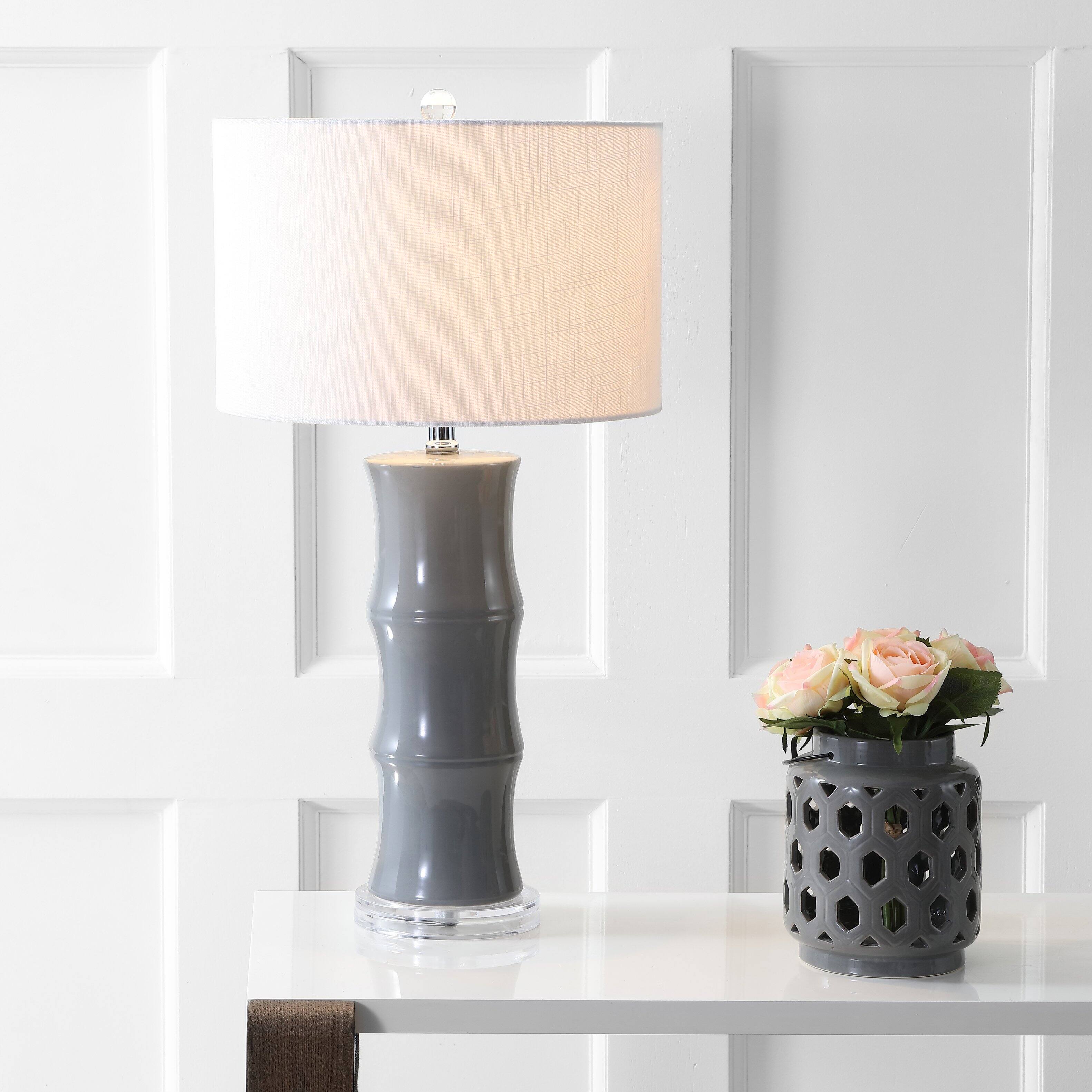Alt View 1. Jonathan Y - Tiki 26.5" Ceramic LED Table Lamp, Grey - Gray.