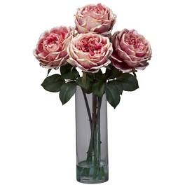 BreeBe - Fancy Rose w/Cylinder Vase Silk Flower Arrangement - Pink