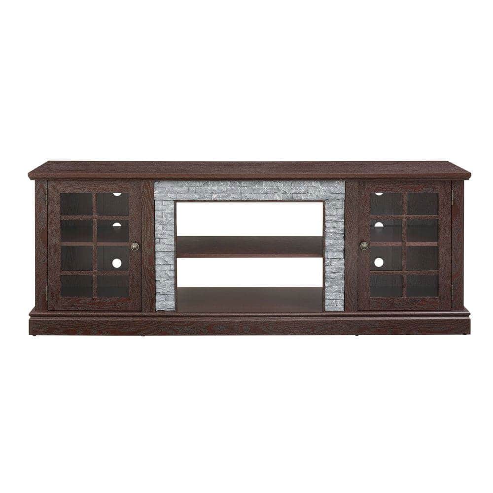 Kadyn - 70-Inch Modern Entertainment Center with Faux Stone Design - Cherry - Brown