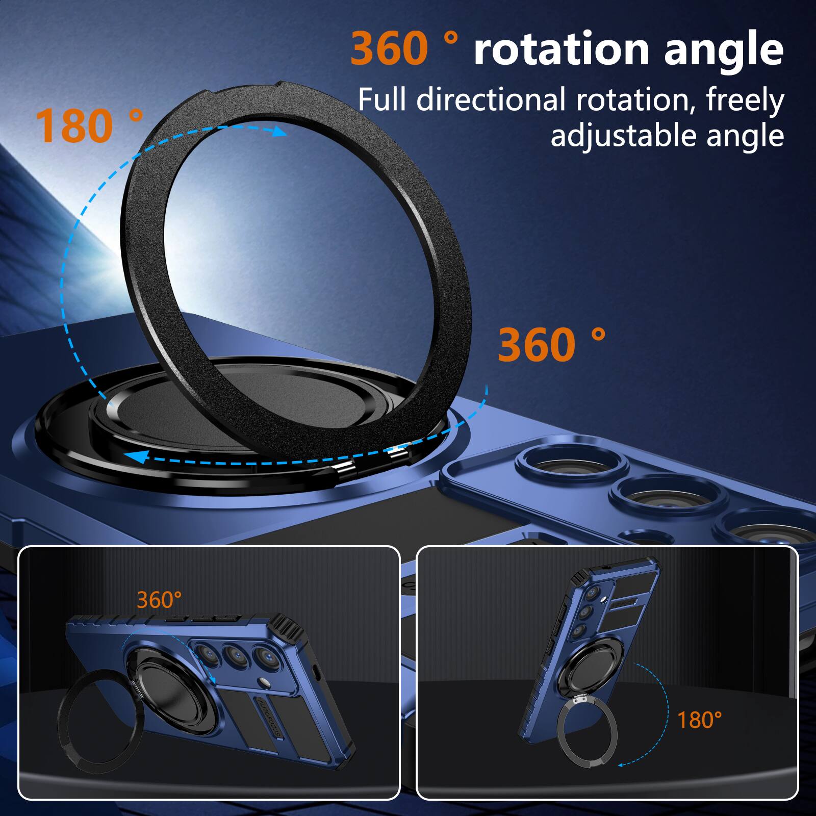 180° rotation angle  
360° rotation angle  
Full directional rotation, freely adjustable angle