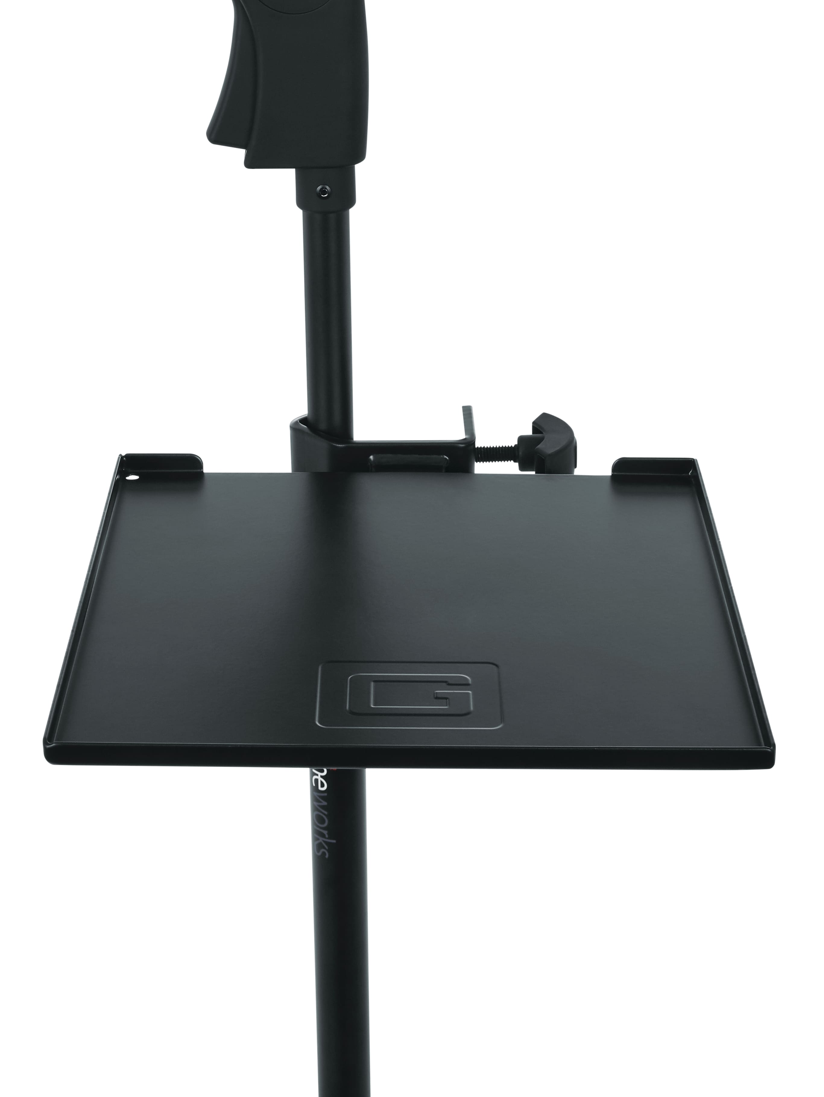 Gator Frameworks - Small Microphone-Stand Accessory Shelf, 9 x 9" Clamp-On Shelf with Raised Lip, Holds Small Accessories